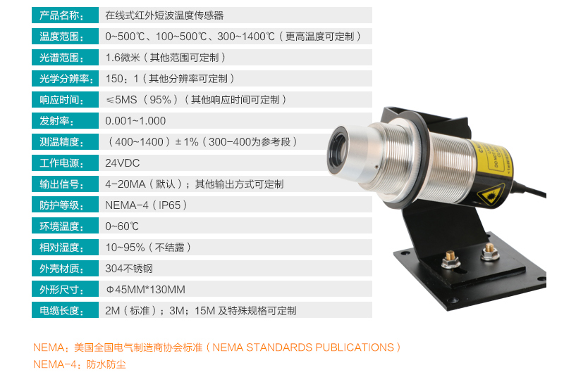 米科mik-as-10工业在线式短波红外测温仪产品参数